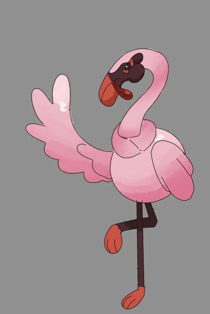 Flamigo Pokemon digital art cheerful waving pink Flying Fighting type cel-shaded wallpaper background