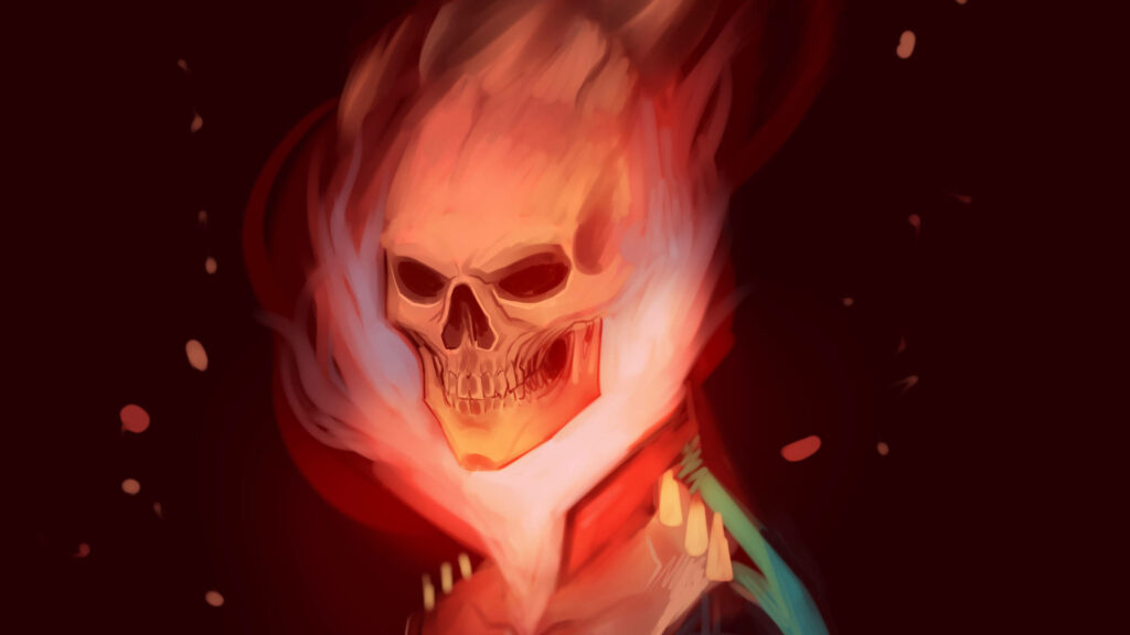 Fear-inspiring Fiery Ghost Rider: Exhilarating Comic Art Revealing a Spectacular Background Wallpaper