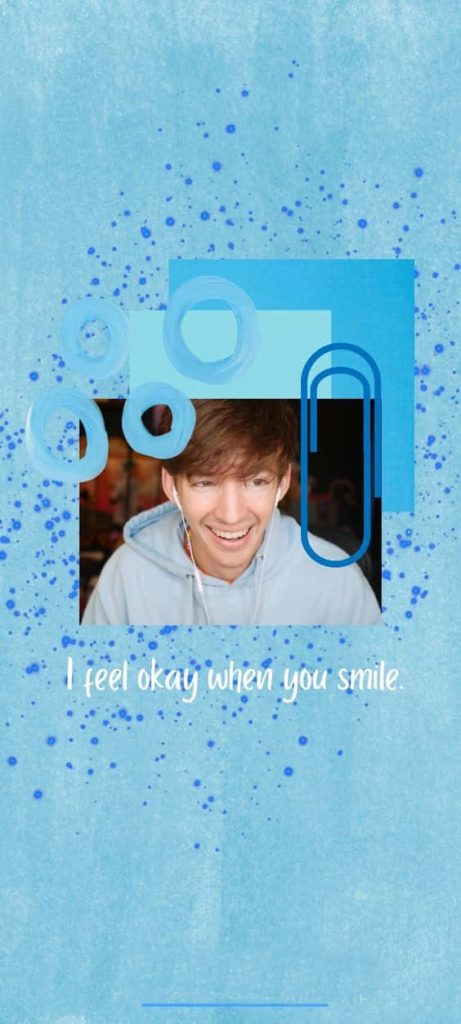 Digital wallpaper of YouTuber Flamingo Albert Aretz smiling on blue textured background with quote