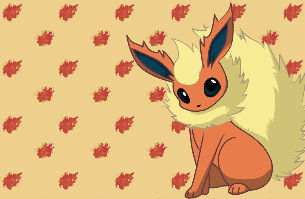Flareon Wallpaper: Fiery Pokémon with Red Flames on Beige Background
