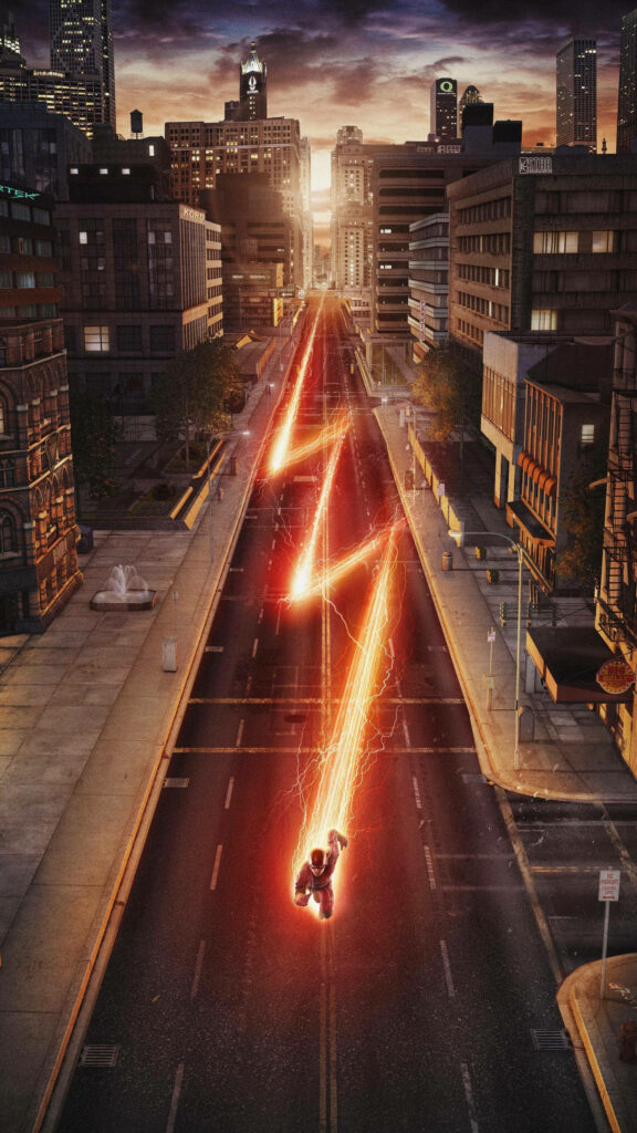The Flash Racing Through City - Lightning Trail Wallpaper Background