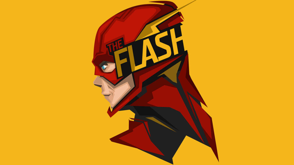 Dynamic Flash wallpaper with bold red and yellow superhero illustrating speed on yellow background
