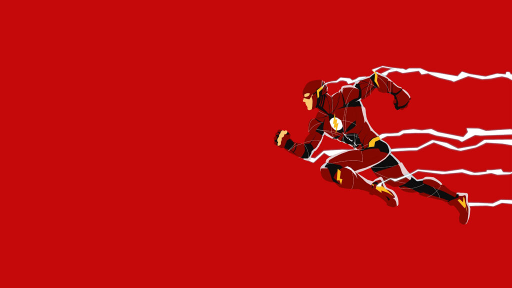 The Flash superhero running fast on vibrant red background lightning speed wallpaper
