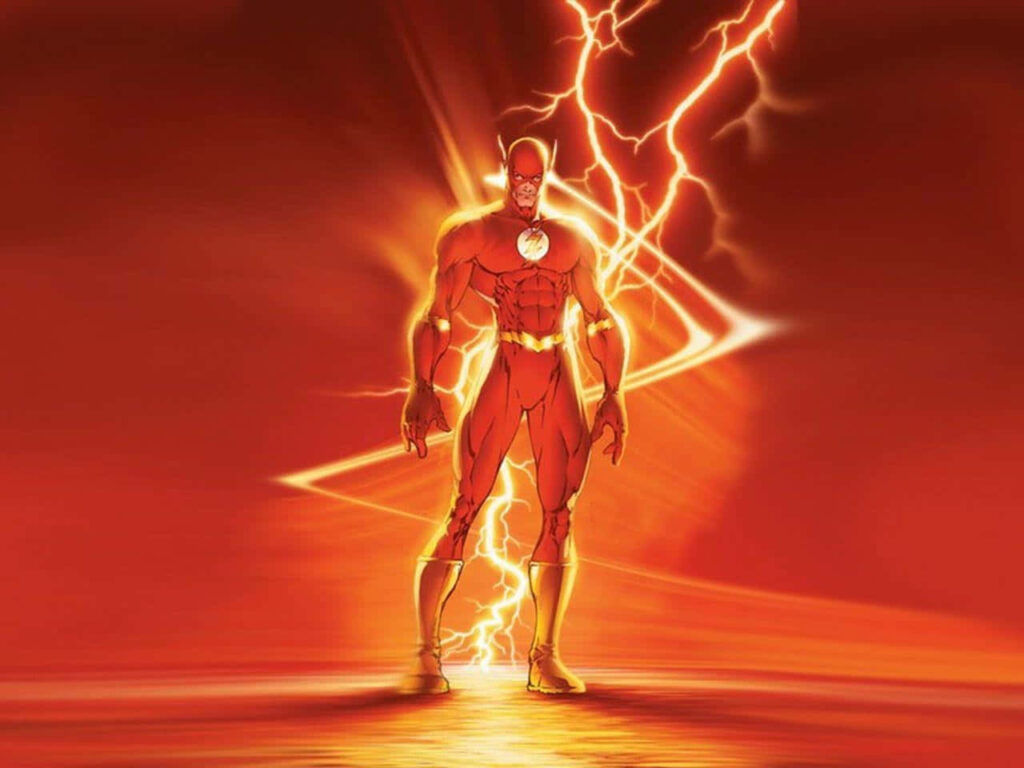 The Flash superhero standing with animated red lightning crackling showcasing speed energy Wallpaper