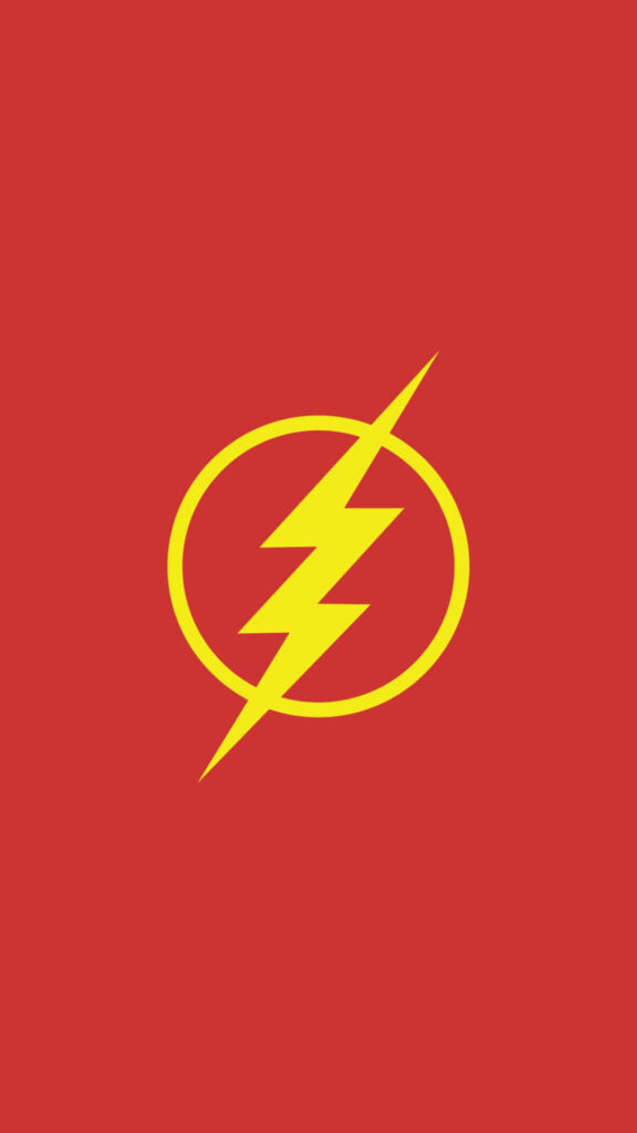Yellow Flash superhero symbol on vibrant red background dynamic energy wallpaper design