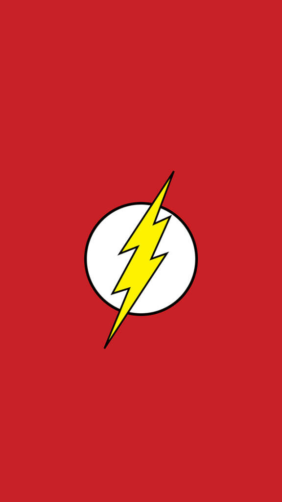Iconic Flash Symbol Wallpaper: Bold Yellow Lightning on Red Background