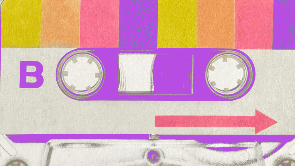 Synthwave Dreams: Nostalgic 80s Cassette Tape Artwork Painted with Vibrant Colors Wallpaper