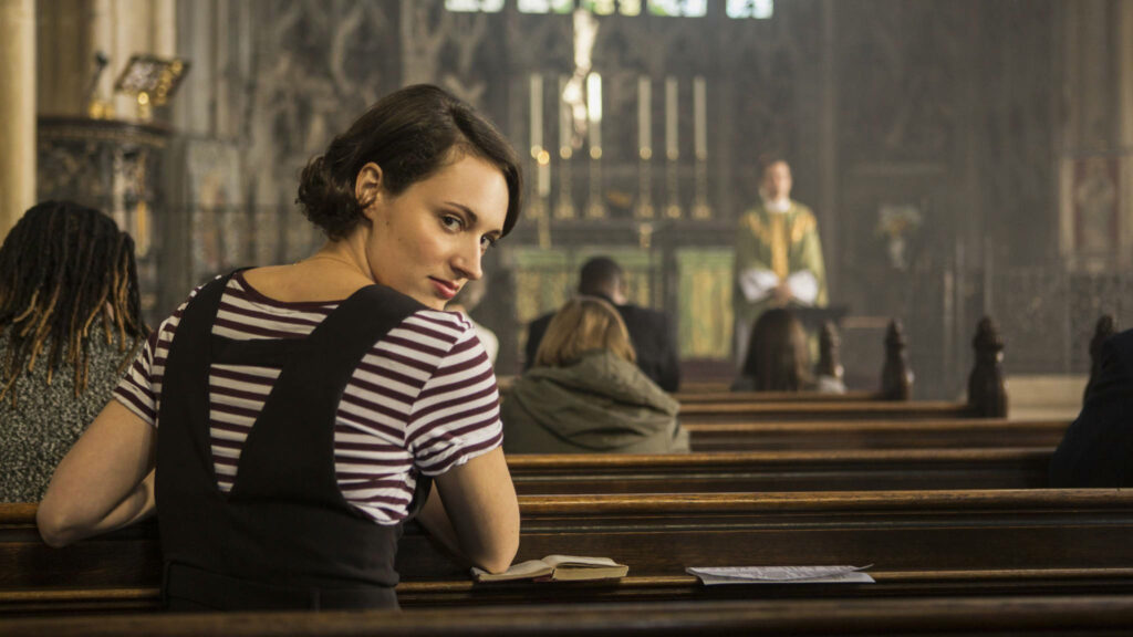 Thoughtful Fleabag Wallpaper: Protagonist in Church Pew Scene