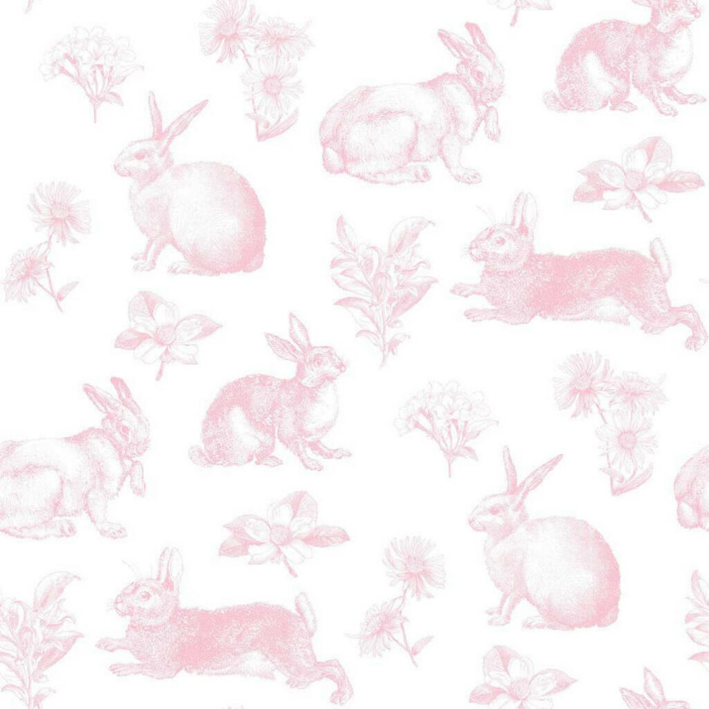 Blooming in Blushing Charm: Delightful Bunny Patterns and Floral Fantasia Wallpaper