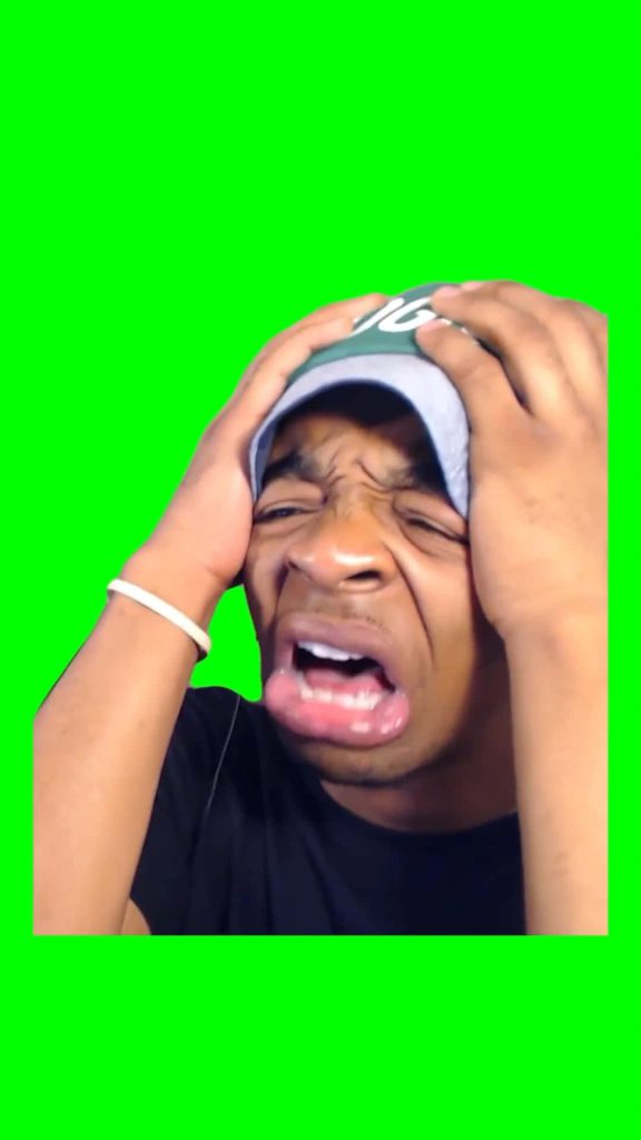 FlightReacts stressed meme wallpaper with streamer hands on head vibrant green screen background