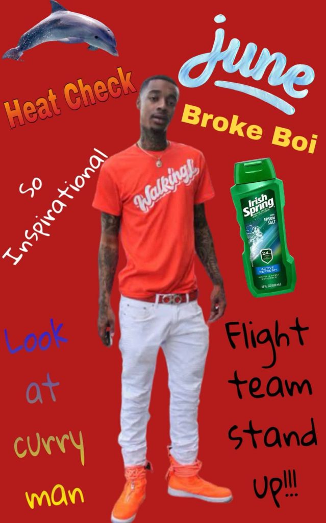FlightReacts wallpaper with streamer in signature outfit red background dolphin meme text Irish Spring