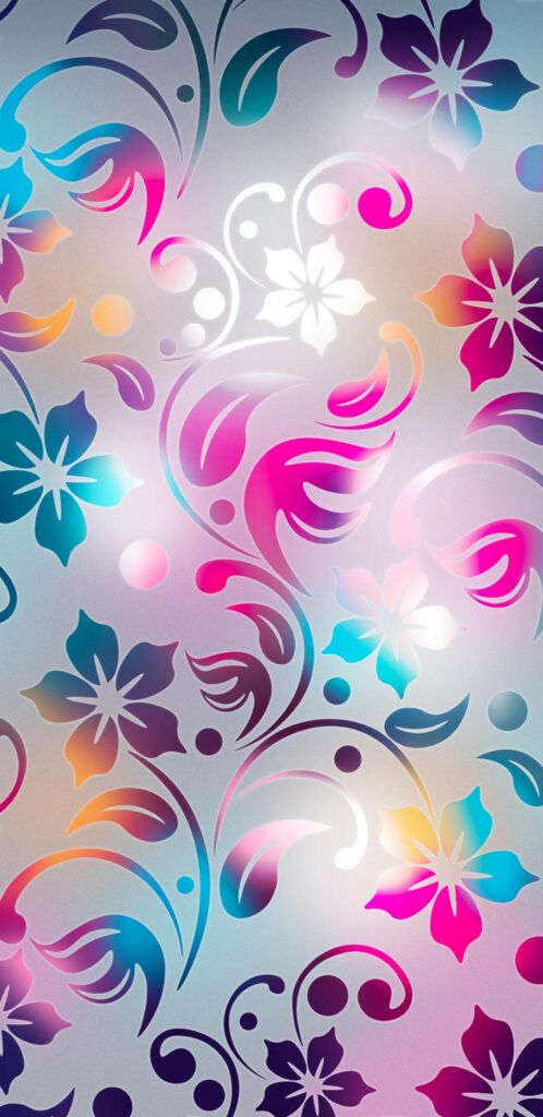 Bursting Floral Brilliance: Vibrant Neon Phone Background with Glossy Seamless Pattern Wallpaper