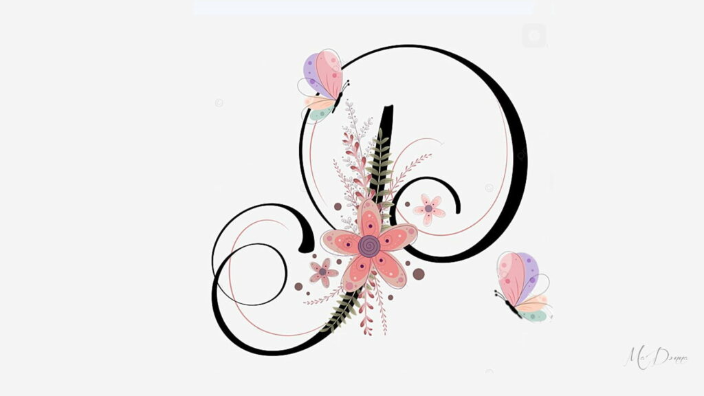 Pristine Flutter: Delicate Monogram and Floral Script Embellished with Vibrant Butterflies - HD Wallpaper Background