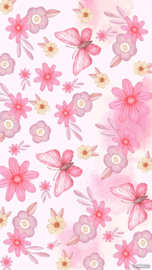 Floral Butterflies and Pink Blooms: Enchanting Phone Background Wallpaper