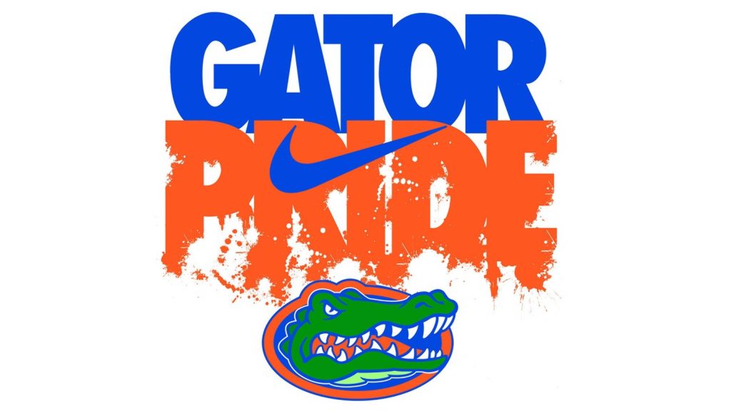 Florida Gators Nike wallpaper with alligator logo blue swoosh distressed orange text on white background