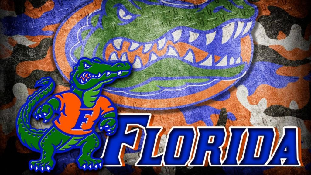 Florida Gators wallpaper with Gators logo Albert mascot orange blue black camo background