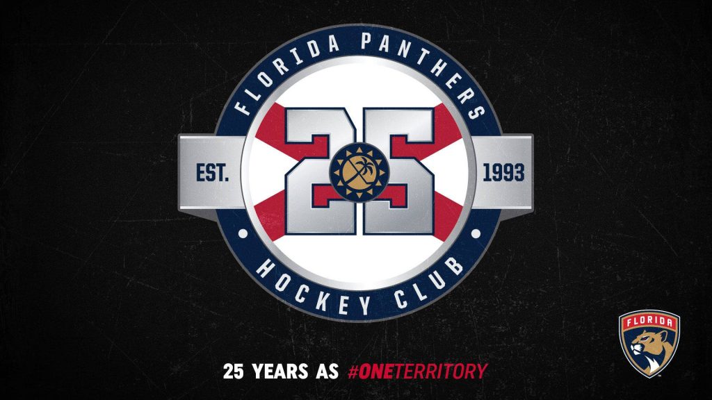 Florida Panthers 25th anniversary wallpaper with team emblem and One Territory branding background