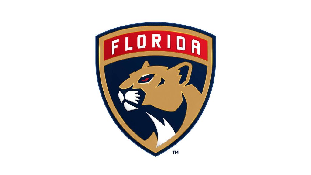 Florida Panthers NHL logo wallpaper navy blue shield gold panther head red Florida banner background
