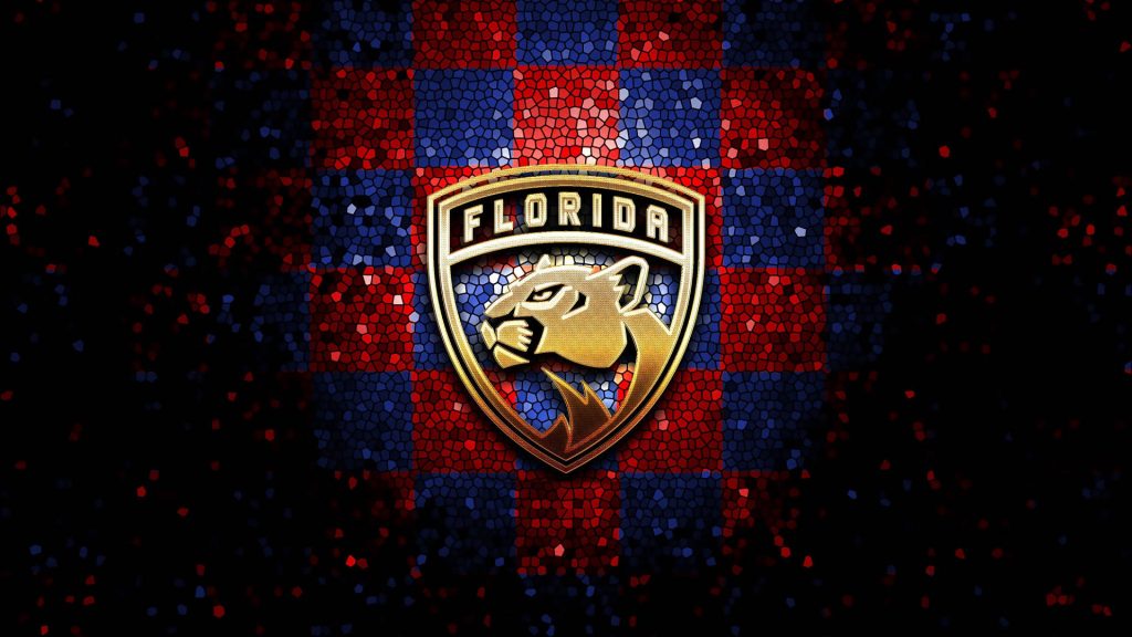 Florida Panthers logo on red and blue stained-glass mosaic background wallpaper