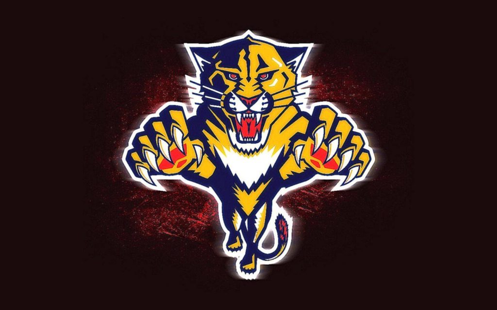 Florida Panthers NHL wallpaper with leaping panther logo on dark textured background
