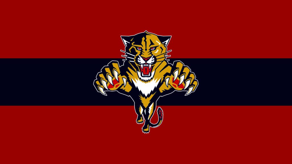 Florida Panthers NHL wallpaper with snarling panther logo on red and navy blue background