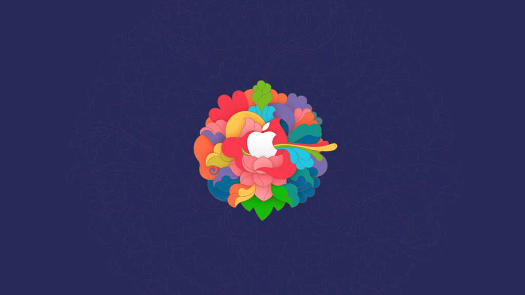 Vibrant Floral Majesty: Apple's Exquisite Logo Shimmering on a Stunning 4k Ultra HD Wallpaper