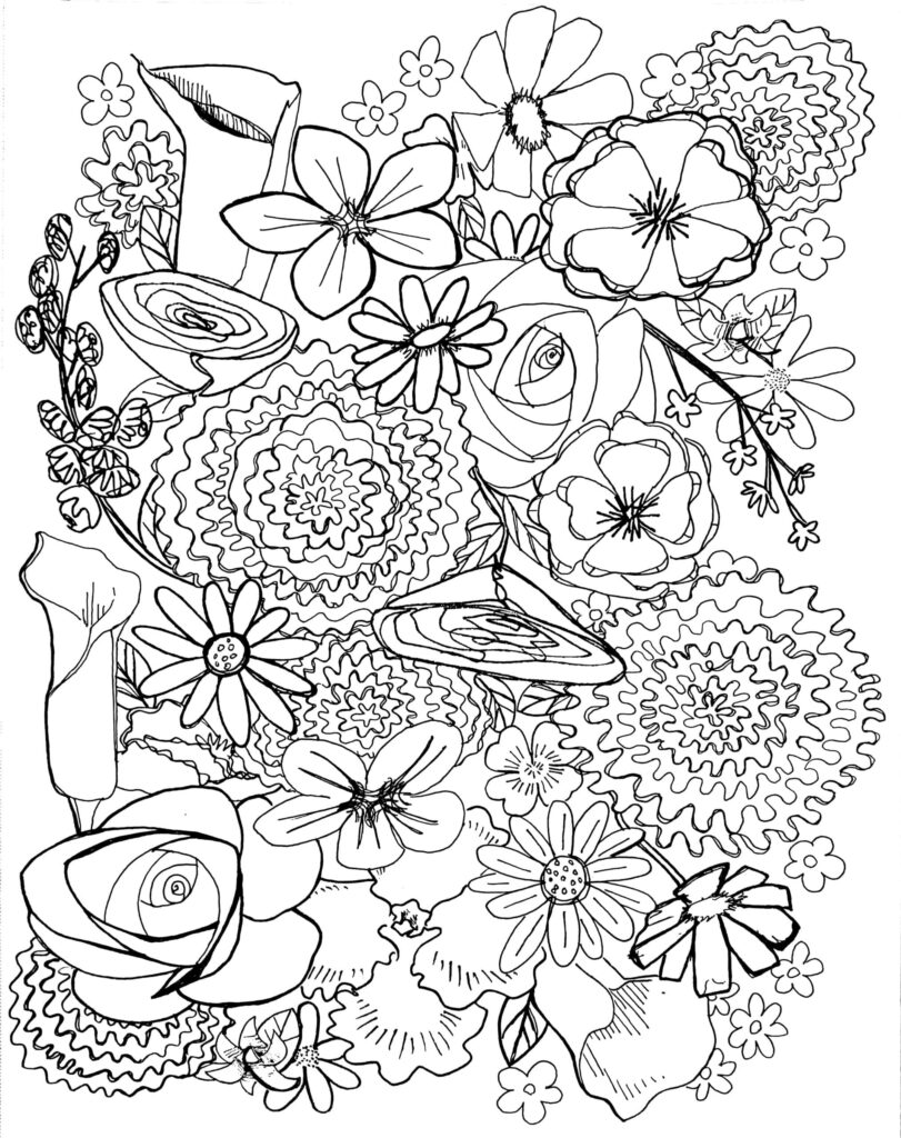 Tranquil Flower Coloring Page: Unwind & Unleash Creativity Wallpaper