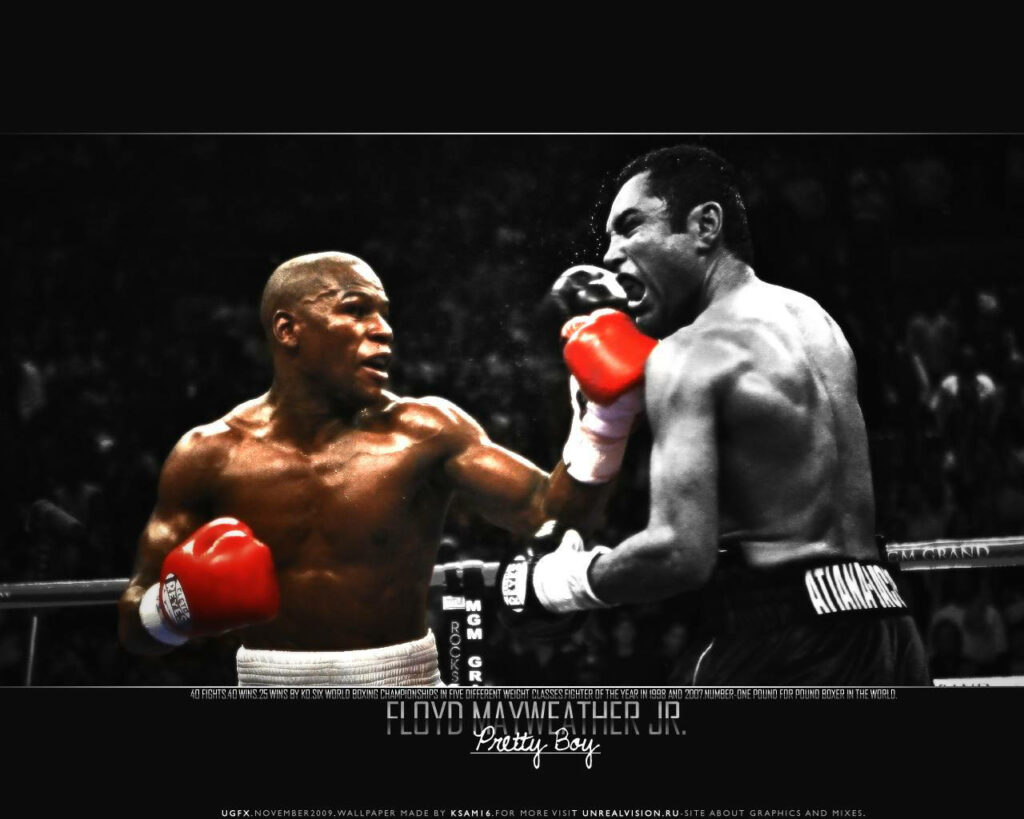 Floyd Mayweather Jr. Intense Boxing Match Black and White Wallpaper