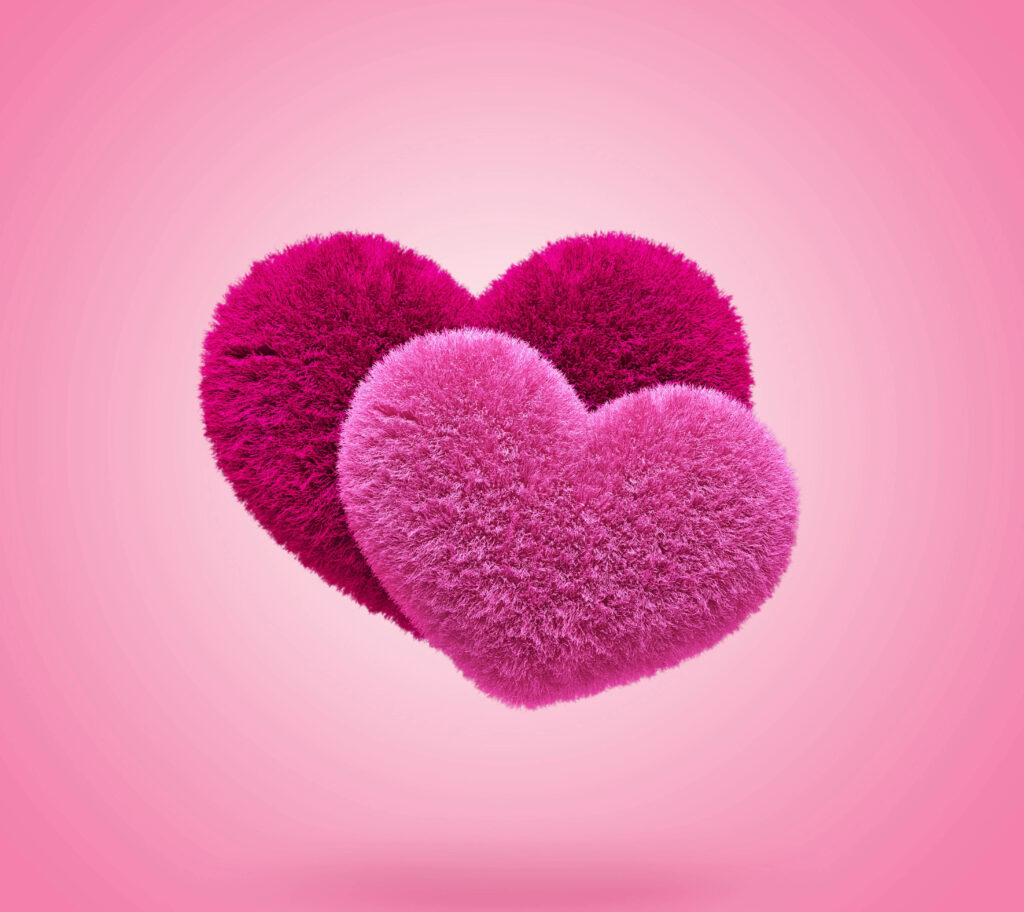 Fluffy Love: Dual Pink Hearts on Gradient Pink Background - A Mesmerizing 3D Android Phone Wallpaper