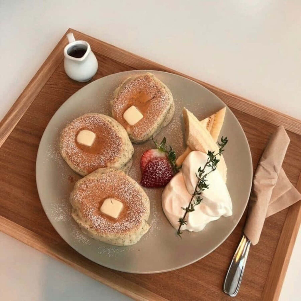 Delicious Fluffy Pancakes with Strawberries & Syrup - Wallpaper