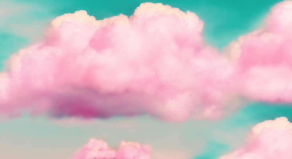 Serene HD Digital Art: Fluffy Pink Clouds in Turquoise Sky Wallpaper
