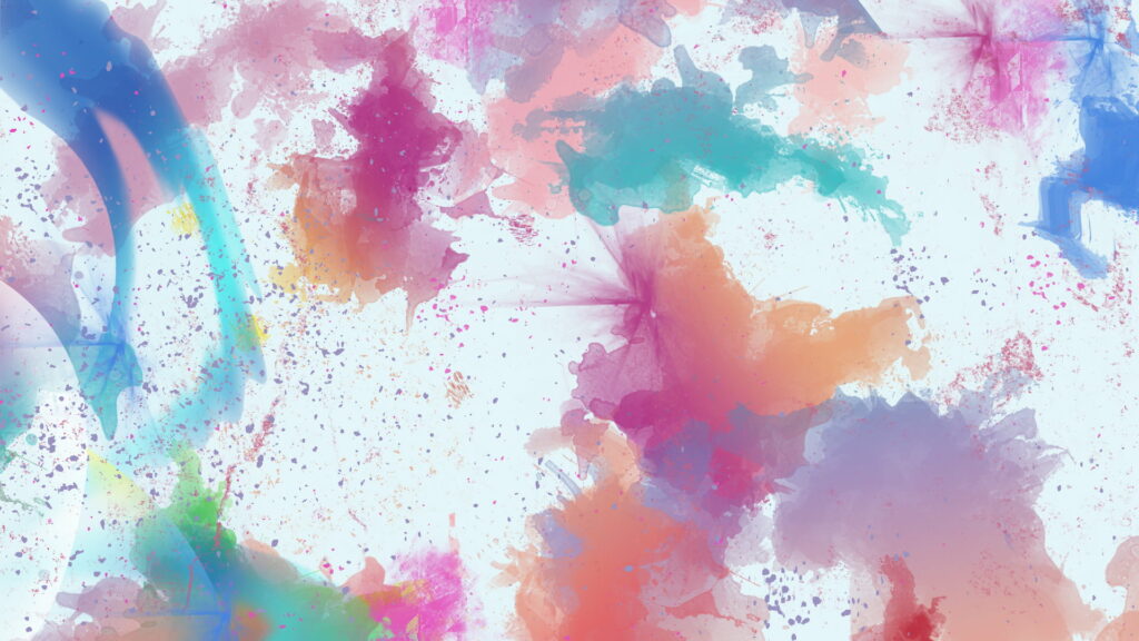 Abstract digital watercolor wallpaper with vibrant pink blue and orange gradients and splatters