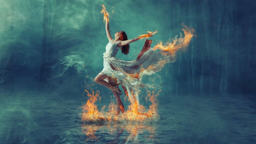 The Fiery Elegance: A Captivating Dance of Flames and Water | HD Wallpaper Background Photo