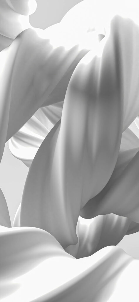 Flowing Elegance: Mesmerizing Mobile 3D Background with Twirling White Fabric, Overlapping Motions, and Intricate Knots Wallpaper