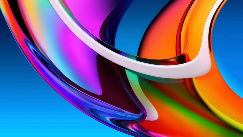 Fluid Rainbow: A Stunning Glass Imac 4k Wallpaper on Light Blue Background