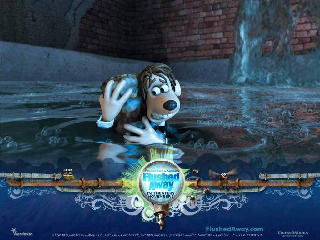 Flushed Away Roddy St James splashing through sewer pipes 3D CGI DreamWorks wallpaper