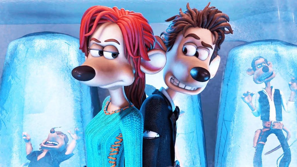 Roddy St. James and Rita Malone 3D CGI wallpaper icy backdrop frozen characters Flushed Away