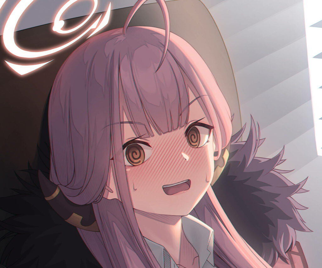 Flustered Rikuhachima Aru Wallpaper for Blue Archive Fans