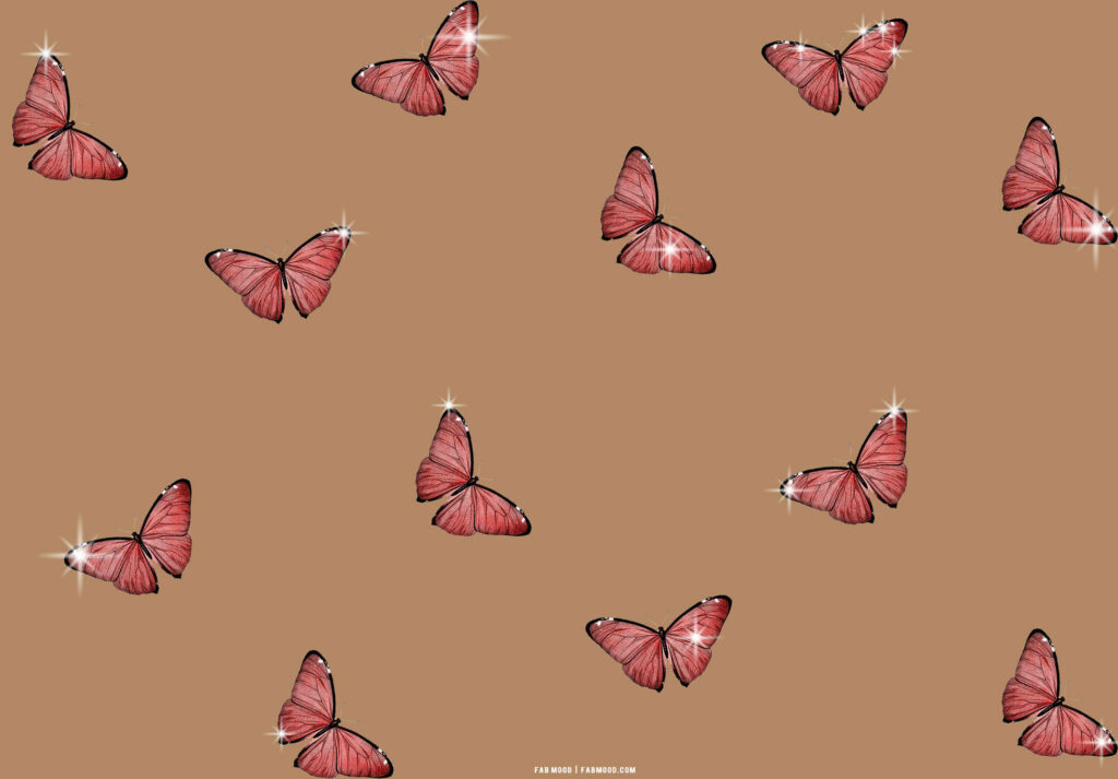 Chestnut Bliss: Delightful Pink Butterfly Insects on a Sweet Background Wallpaper