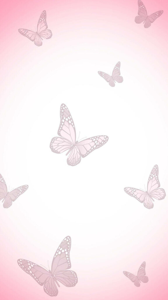 Fluttering Delights: Adorable Pink Butterfly Drawings Grace a Gradient Pink Wallpaper.
