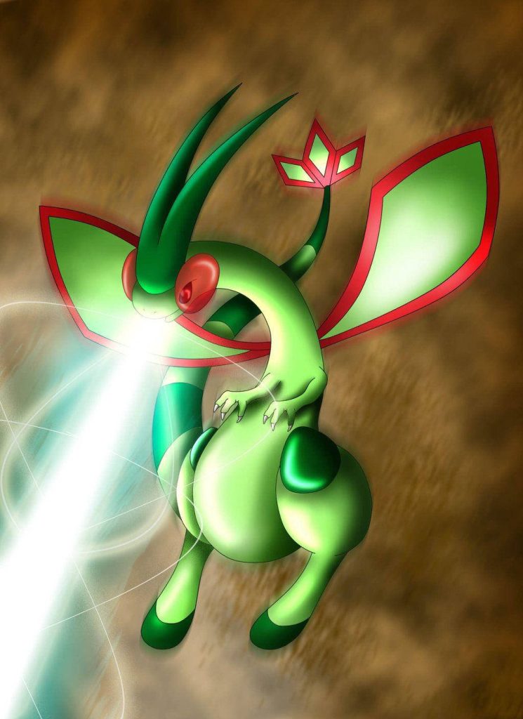 Flygon battling with radiant energy beam digital wallpaper Dragon-type Pokémon action background