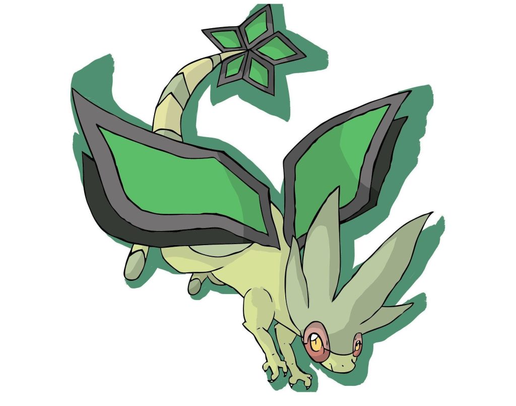 Flygon Pokémon digital illustration dynamic flight pale green scales diamond wings red eyes wallpaper