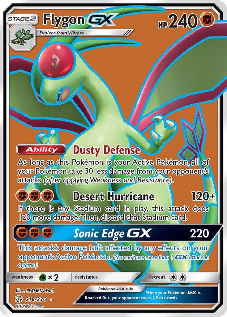 Flygon GX Pokémon card artwork with vibrant green dragon on orange desert background wallpaper