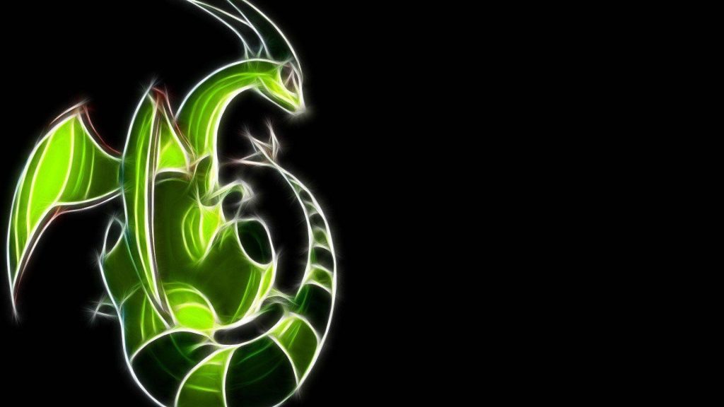 Flygon digital art wallpaper with neon green trails on black background Ground Dragon Pokémon