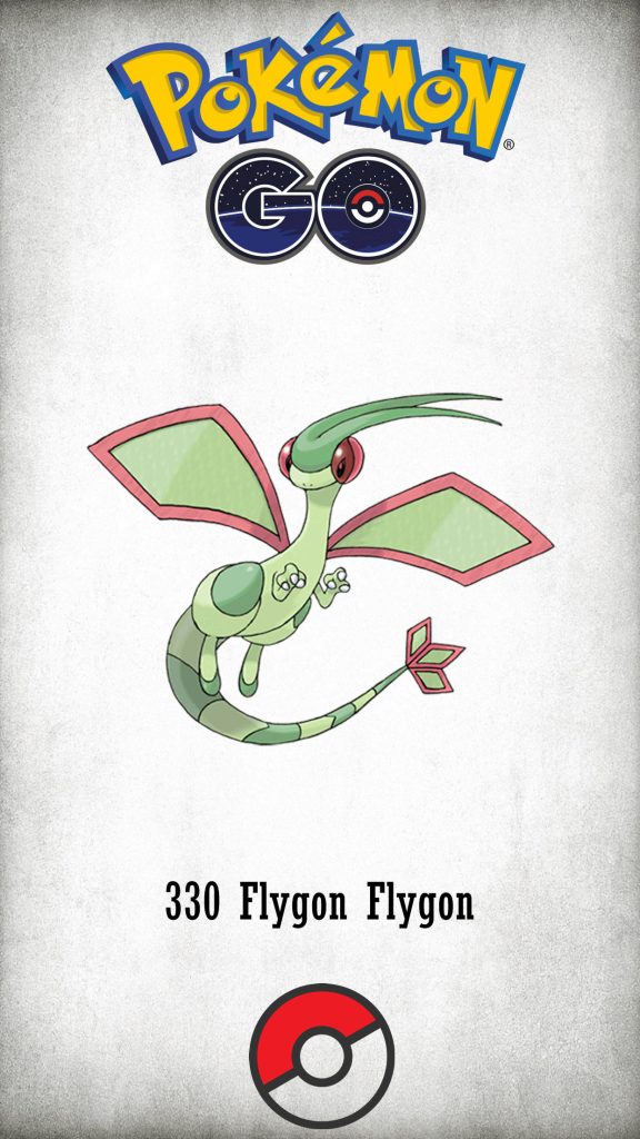 Flygon Pokémon GO wallpaper with official artwork Dragon Ground type and Poké Ball background