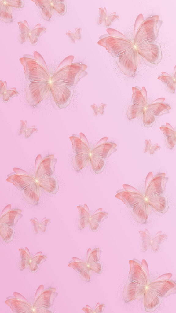Infinite Flutter: Delightful Butterfly Bouquet Adorns Darling Pink Wallpaper