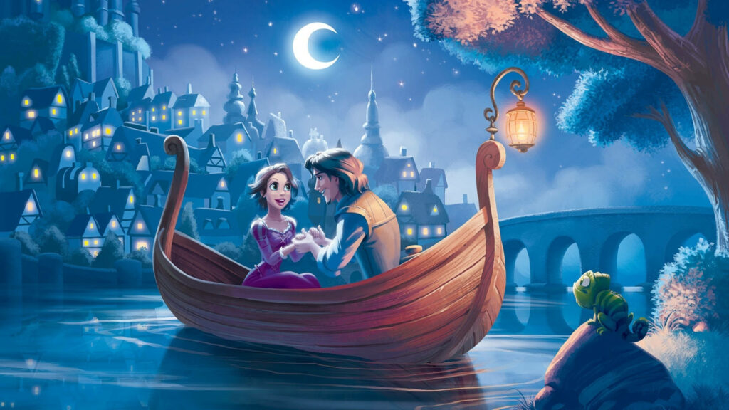 Flynn & Rapunzel in a Starry Boat - Tangled Wallpaper Background