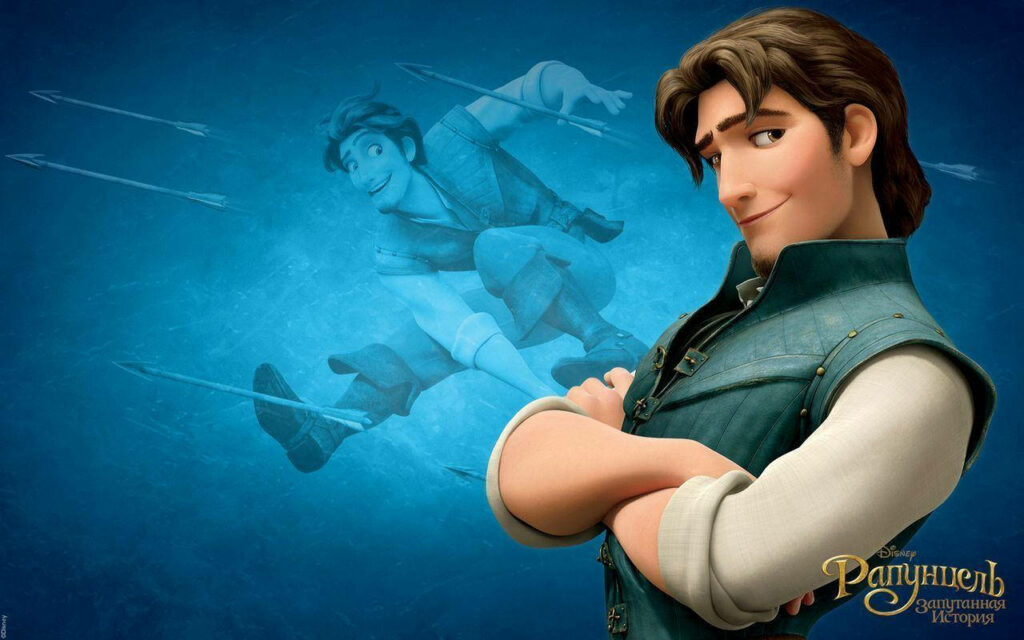 Flynn Rider Wallpaper: Dynamic Action Pose on Vibrant Blue Background