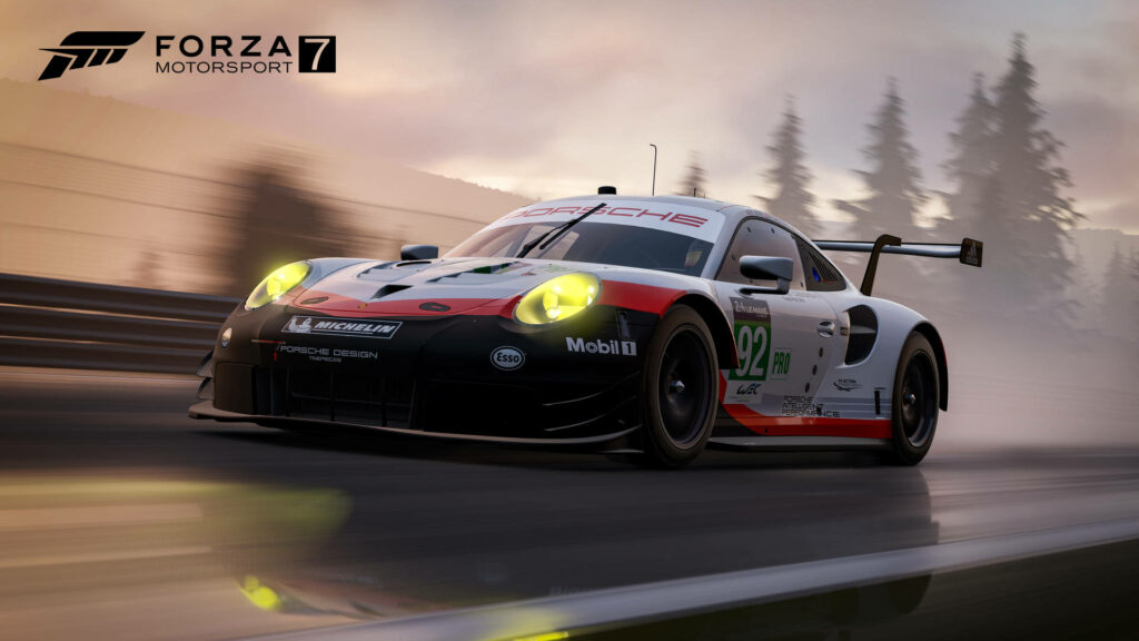 Foggy Dusk Racer: Behold the Spectacular Porsche 911 Speed Demon on Forza Motorsport 7 Wallpaper