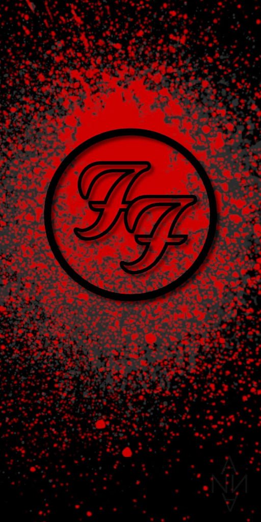 High contrast Foo Fighters wallpaper with iconic FF logo on red and black spray paint background